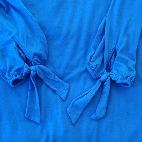 Cable & Gauge Cobalt Blue Off The Shoulder Tie Sleeve Blouse - Picture 7 of 12